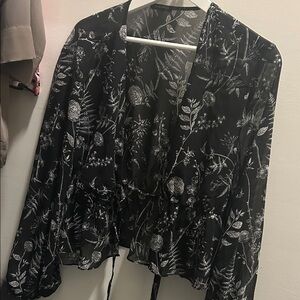 Dynamite Black Floral Sheer Blouse
